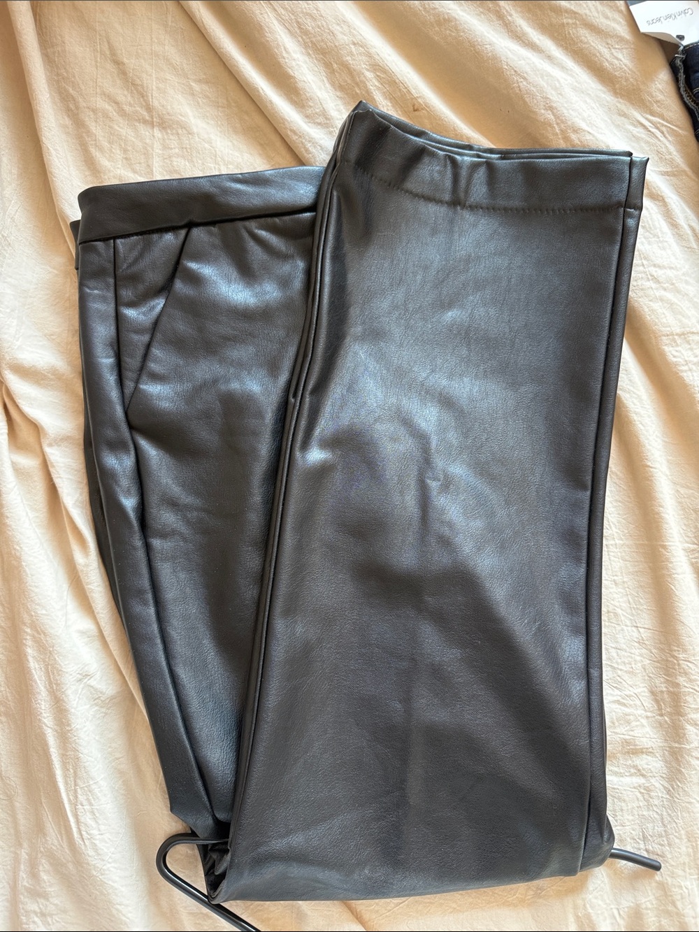 Faux Leather Wide-Leg Pants - Black